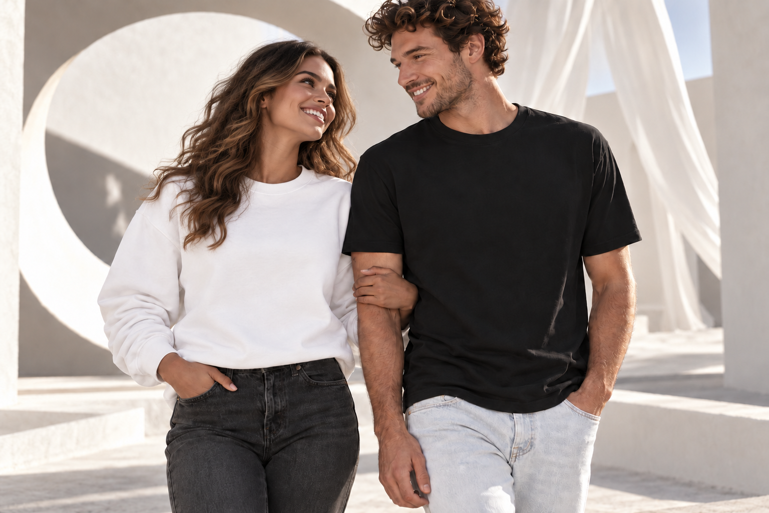 A coordinated Manifesting campaign in black and white apparel